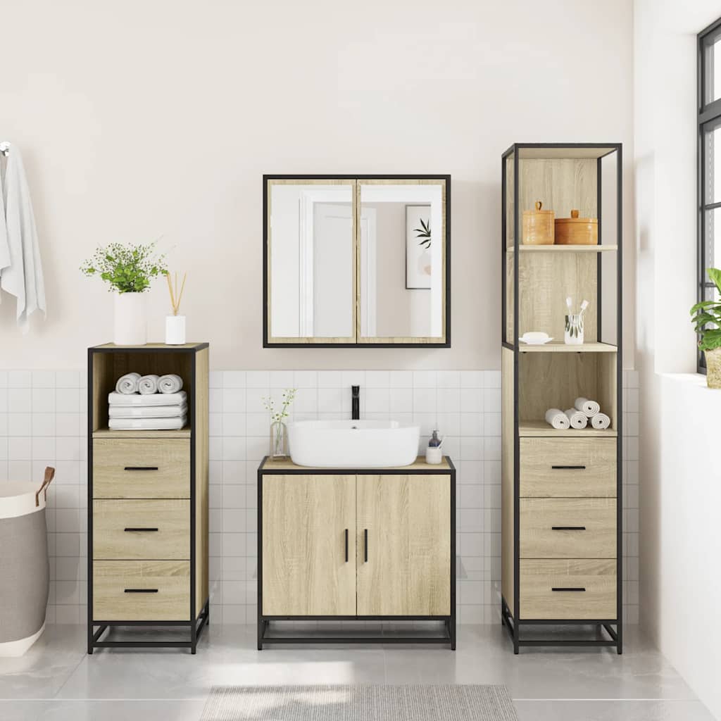 4Â Piece Bathroom Furniture SetÂ Sonoma Oak Engineered Wood
