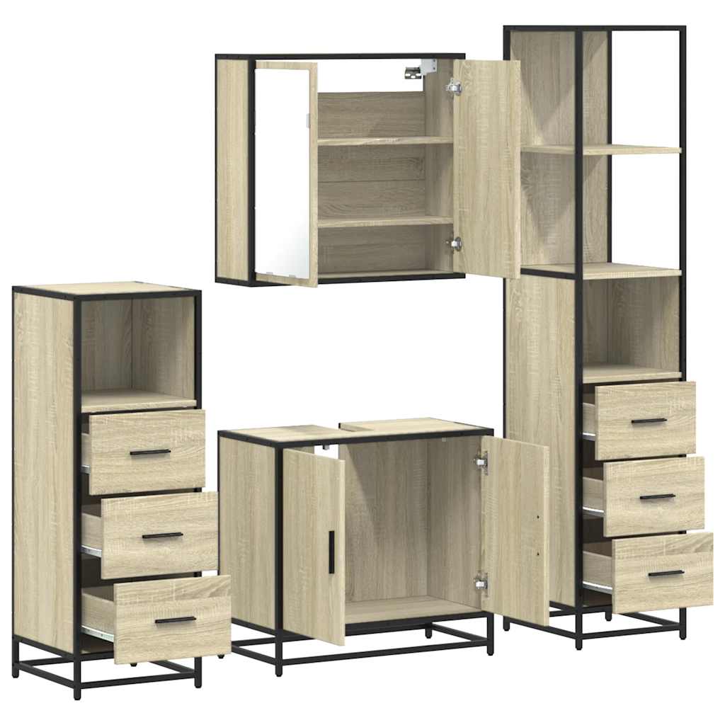 4Â Piece Bathroom Furniture SetÂ Sonoma Oak Engineered Wood