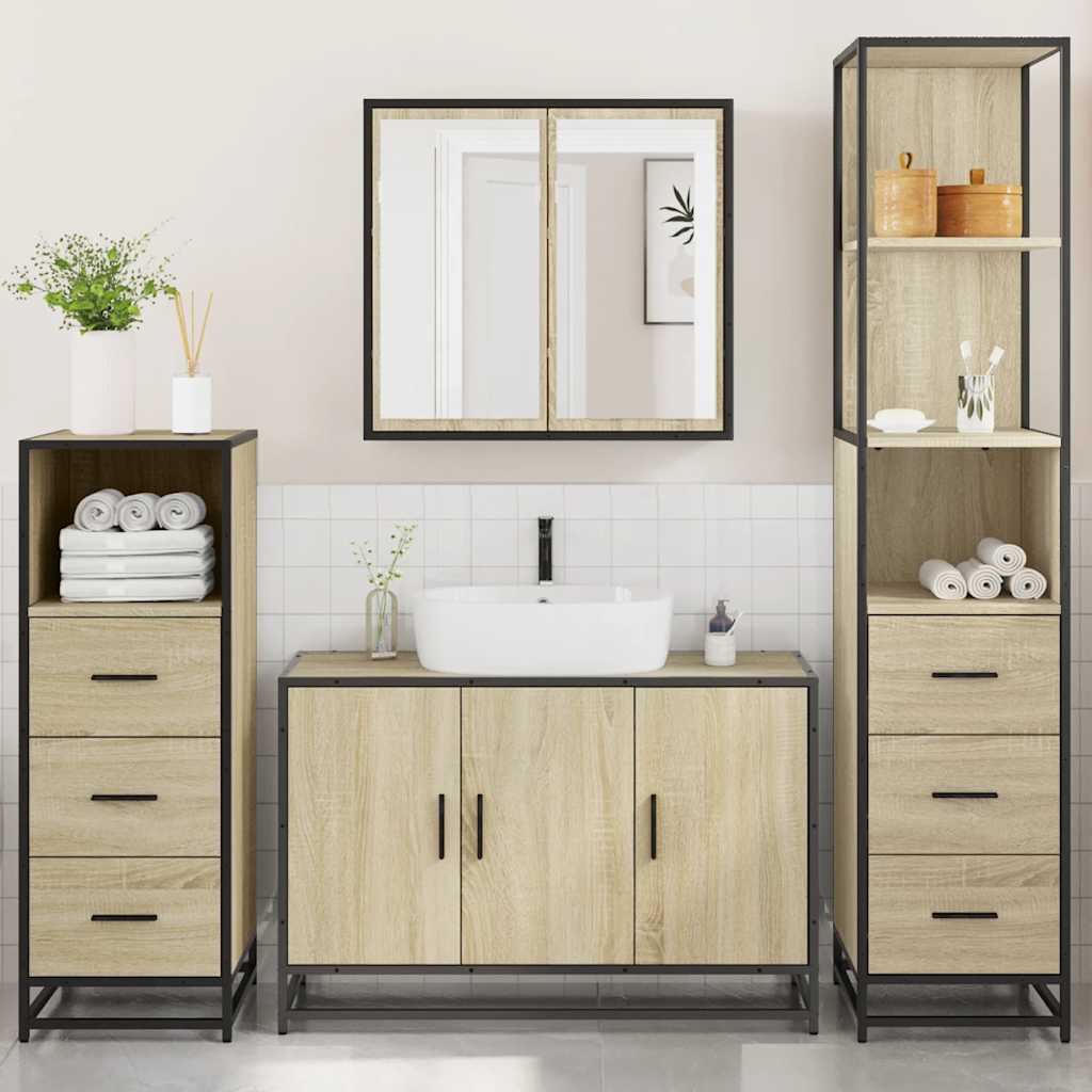 4Â Piece Bathroom Furniture SetÂ Sonoma Oak Engineered Wood