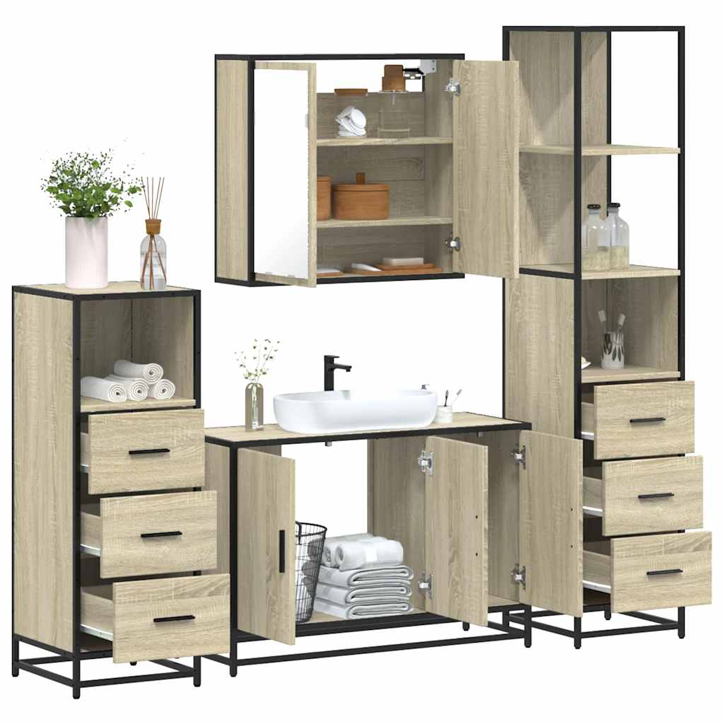 4Â Piece Bathroom Furniture SetÂ Sonoma Oak Engineered Wood