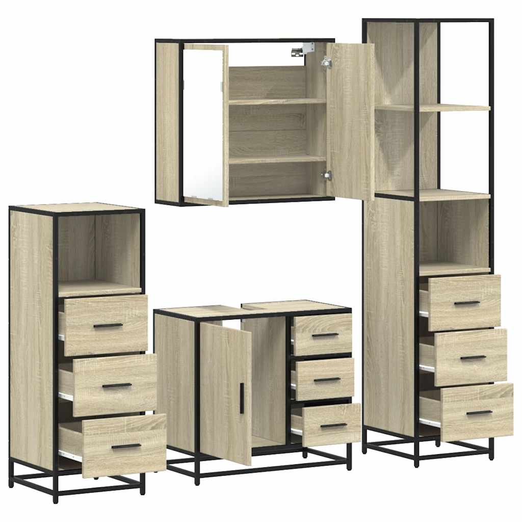 4Â Piece Bathroom Furniture SetÂ Sonoma Oak Engineered Wood