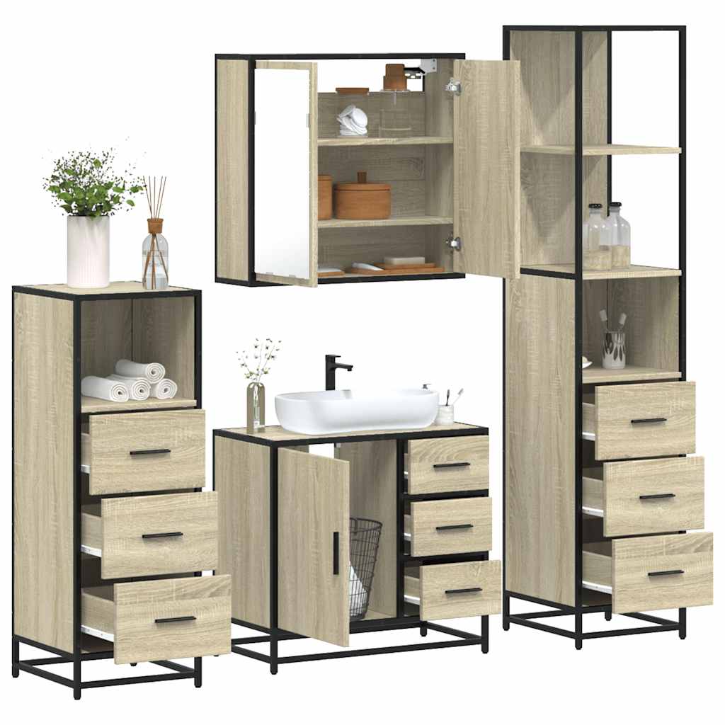 4Â Piece Bathroom Furniture SetÂ Sonoma Oak Engineered Wood
