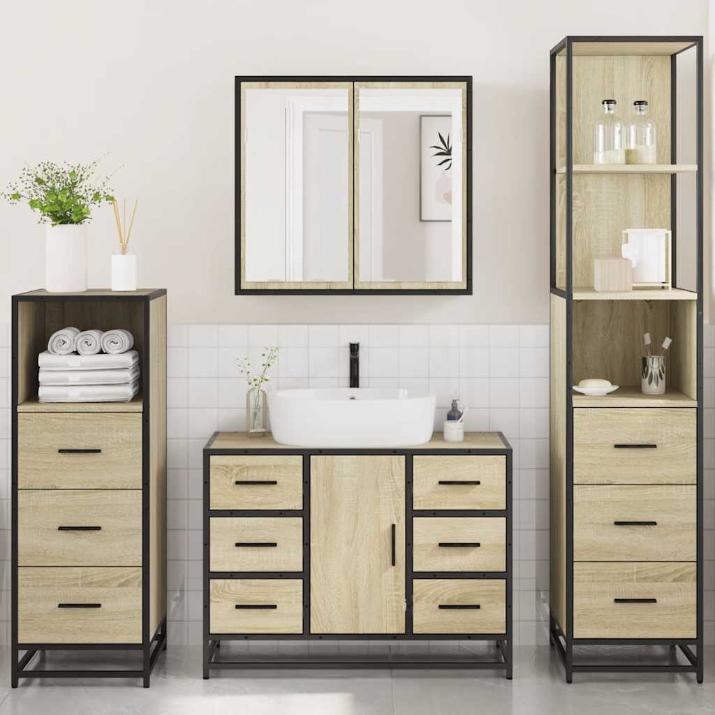 4Â Piece Bathroom Furniture SetÂ Sonoma Oak Engineered Wood