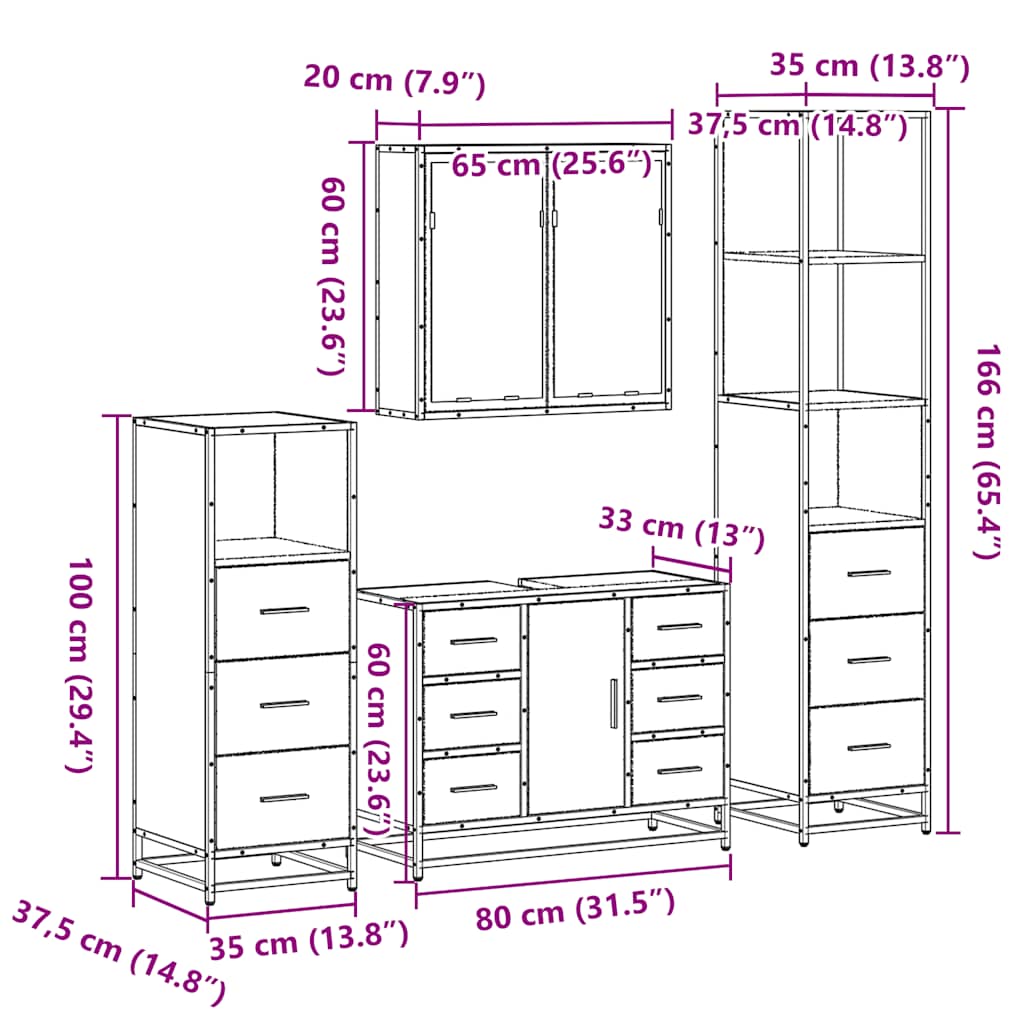 4Â Piece Bathroom Furniture SetÂ Sonoma Oak Engineered Wood