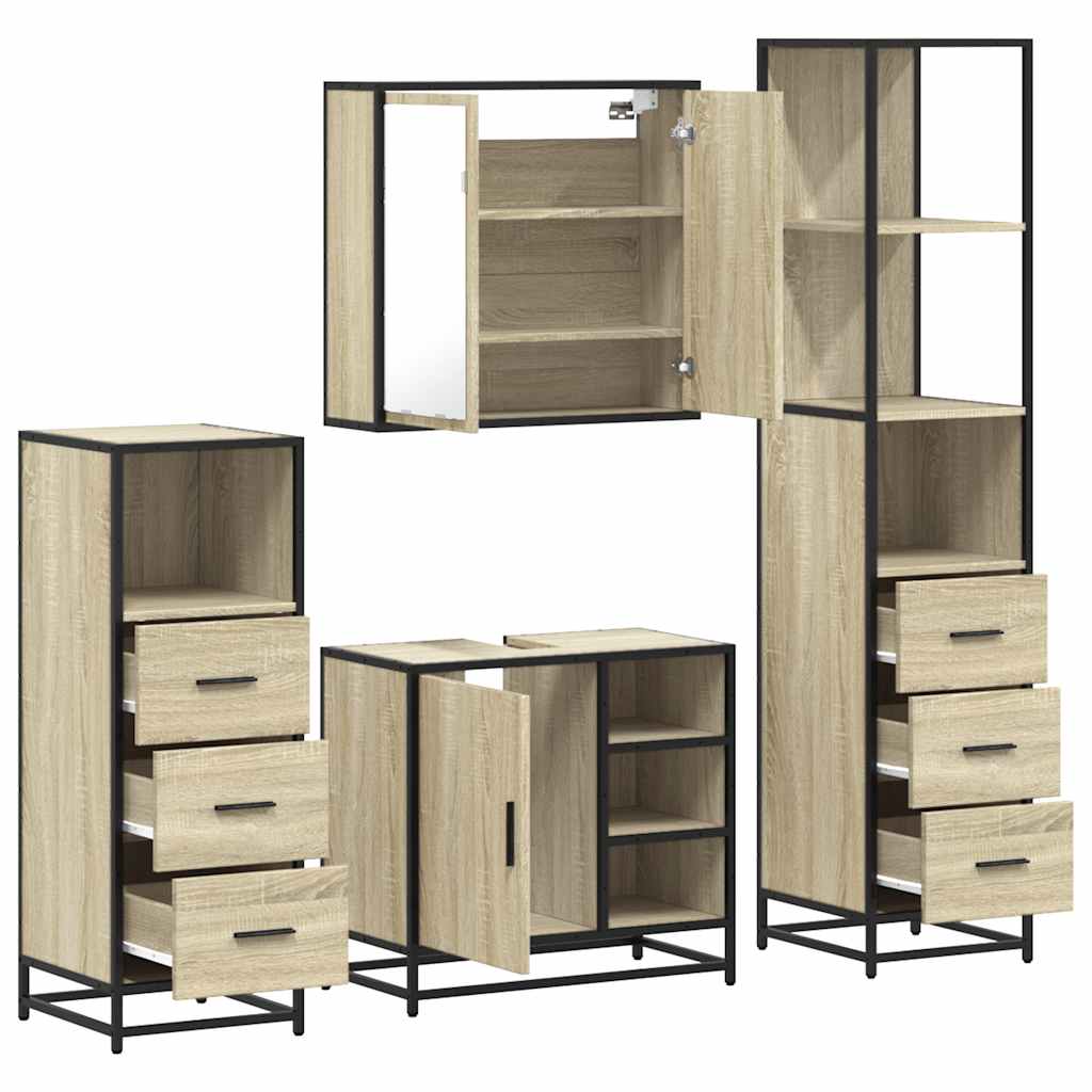 4Â Piece Bathroom Furniture SetÂ Sonoma Oak Engineered Wood