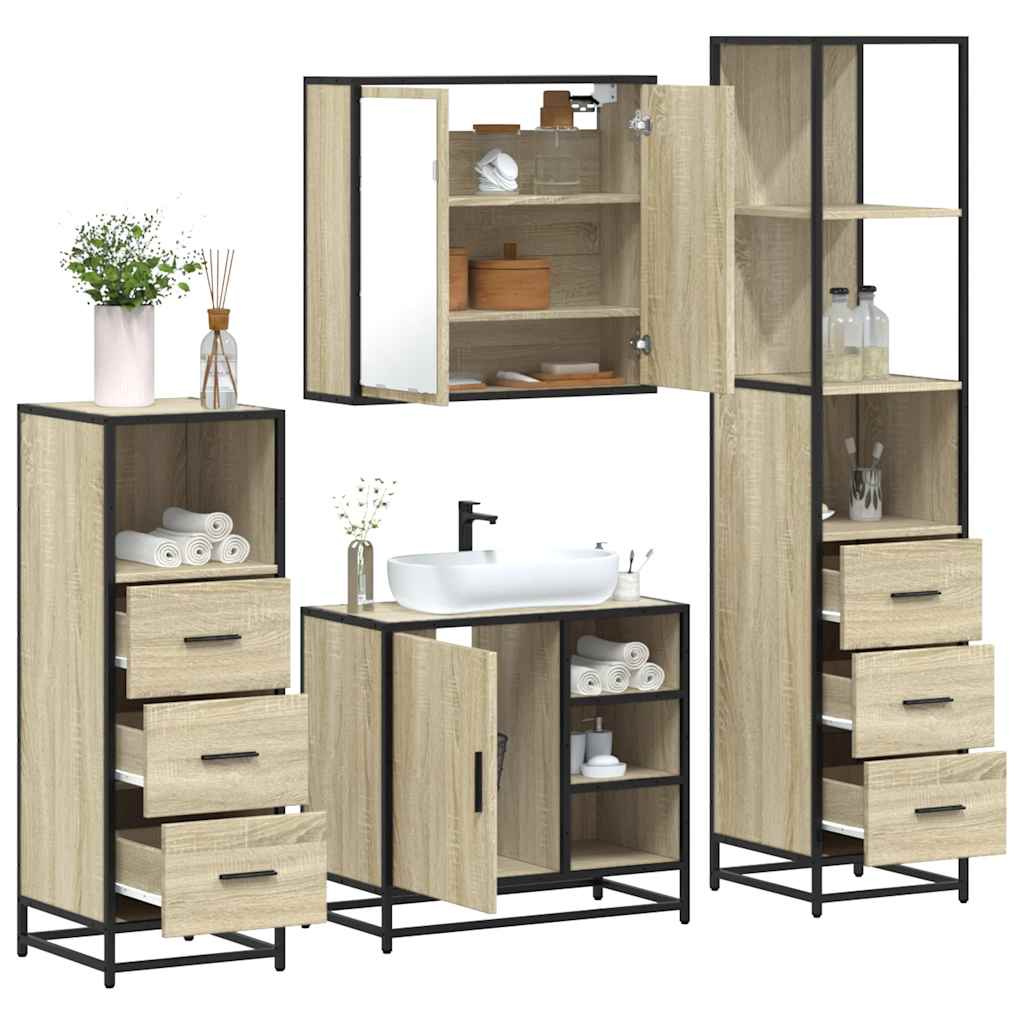 4Â Piece Bathroom Furniture SetÂ Sonoma Oak Engineered Wood