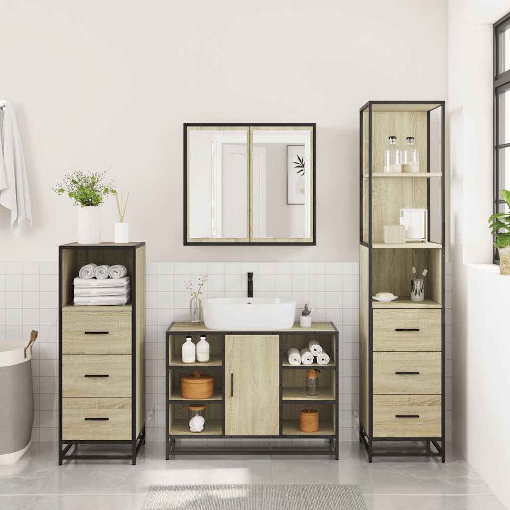 4Â Piece Bathroom Furniture SetÂ Sonoma Oak Engineered Wood