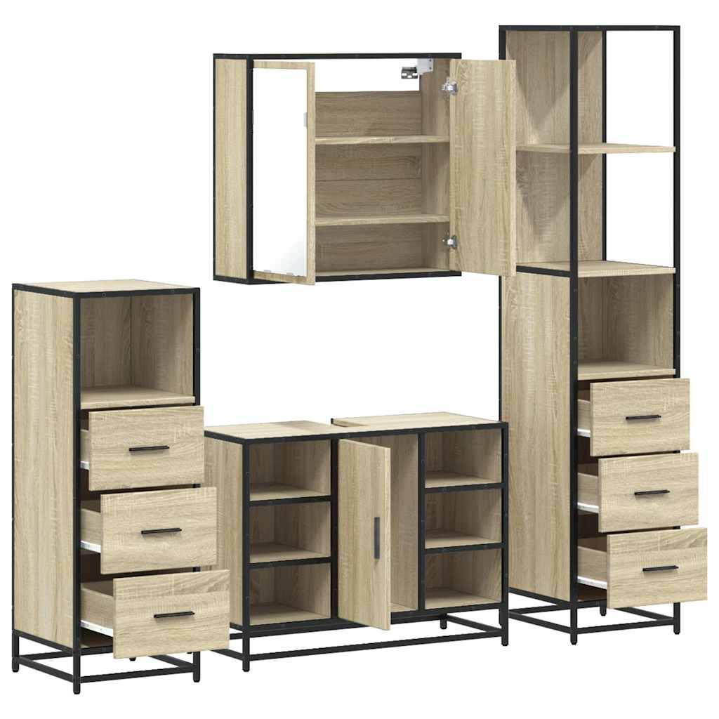 4Â Piece Bathroom Furniture SetÂ Sonoma Oak Engineered Wood