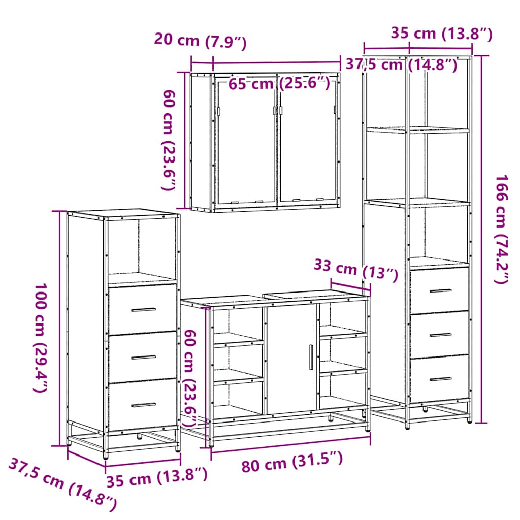 4Â Piece Bathroom Furniture SetÂ Sonoma Oak Engineered Wood
