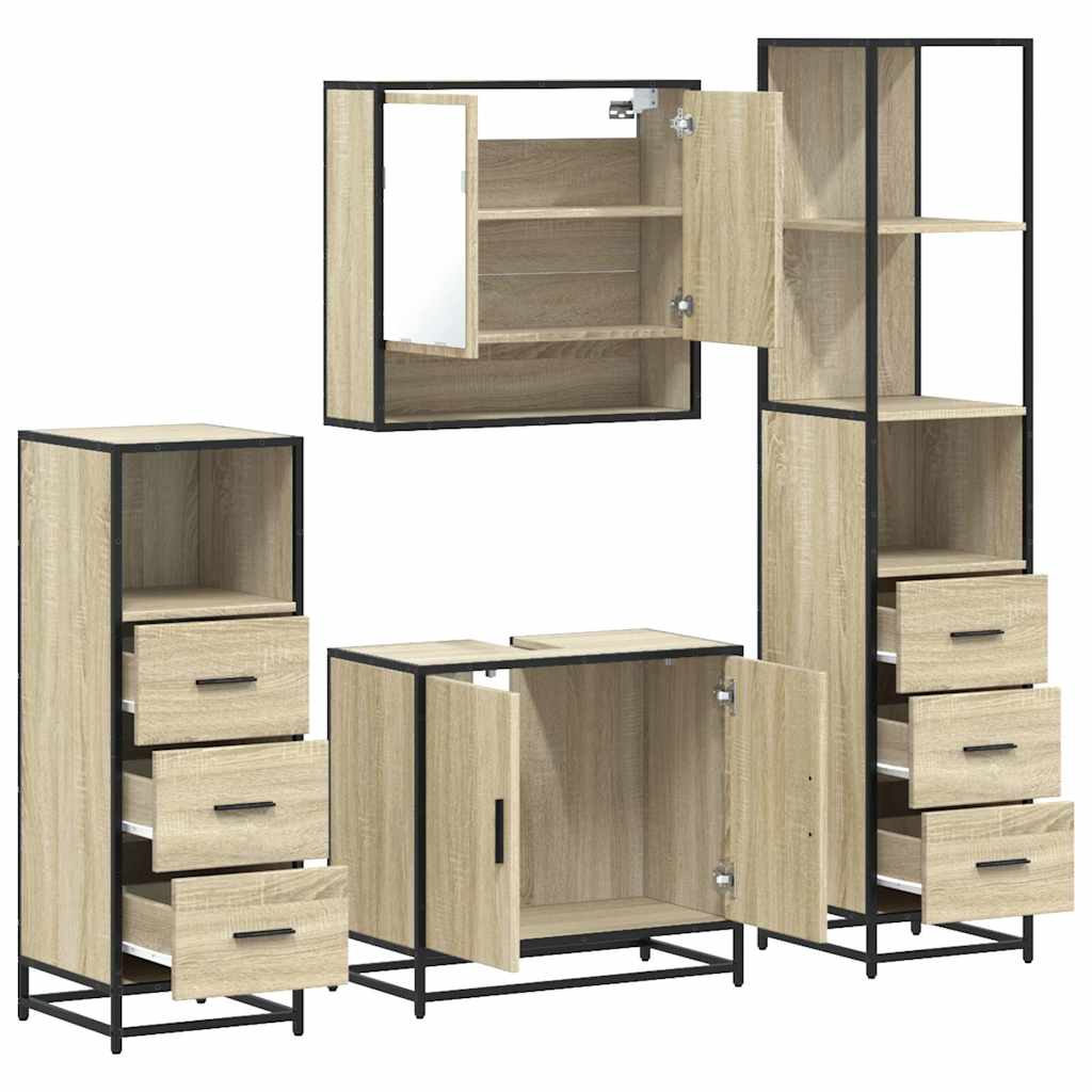4Â Piece Bathroom Furniture SetÂ Sonoma Oak Engineered Wood