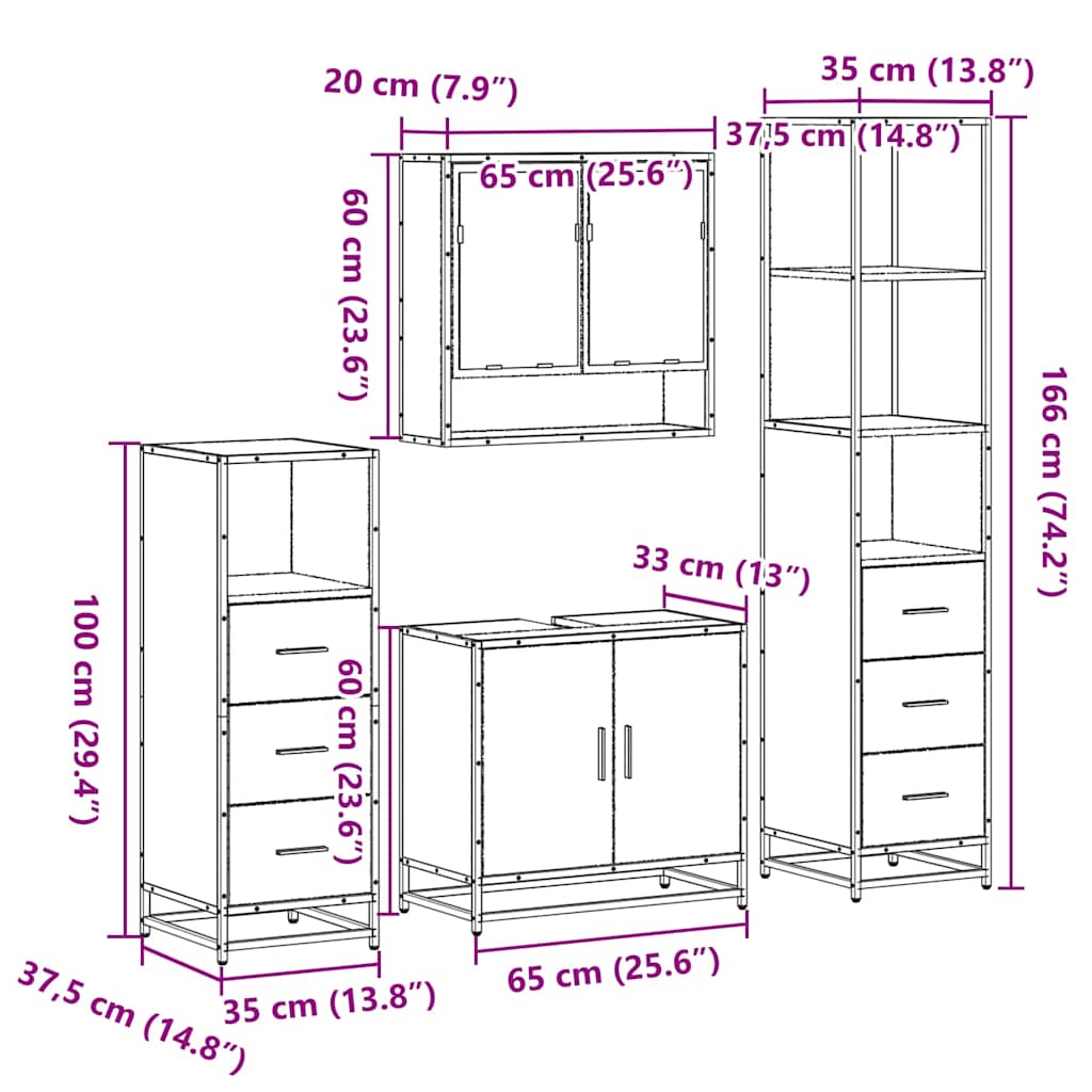 4Â Piece Bathroom Furniture SetÂ Sonoma Oak Engineered Wood