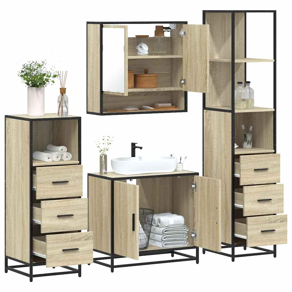 4Â Piece Bathroom Furniture SetÂ Sonoma Oak Engineered Wood