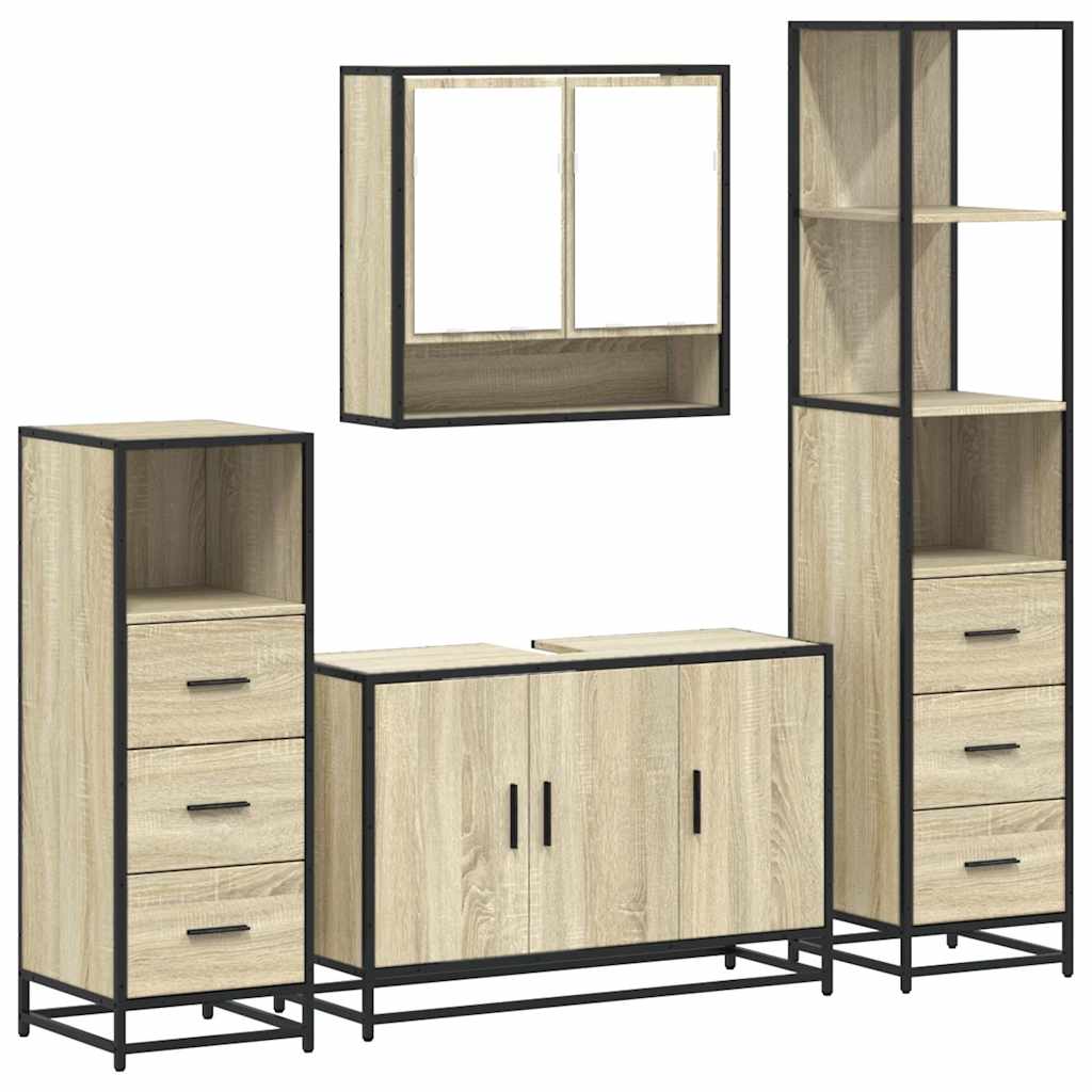 4Â Piece Bathroom Furniture SetÂ Sonoma Oak Engineered Wood