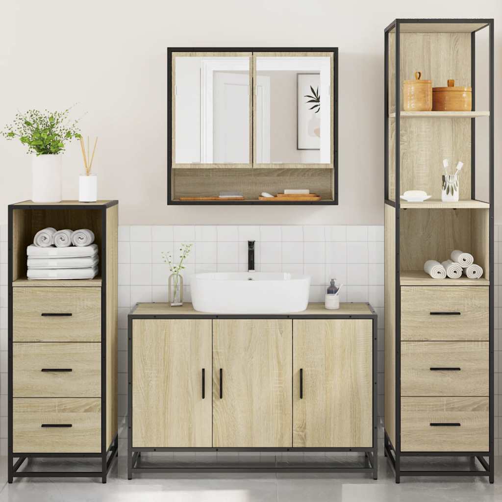 4Â Piece Bathroom Furniture SetÂ Sonoma Oak Engineered Wood