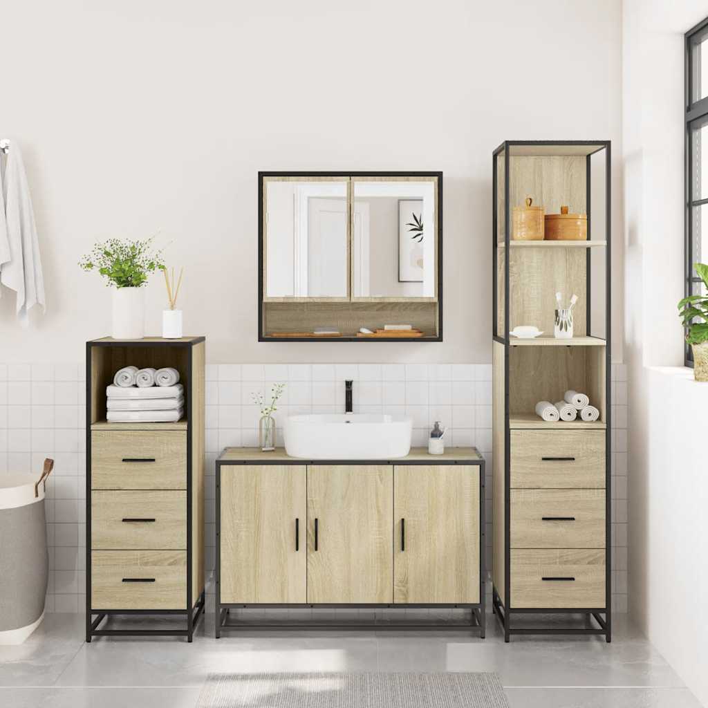 4Â Piece Bathroom Furniture SetÂ Sonoma Oak Engineered Wood