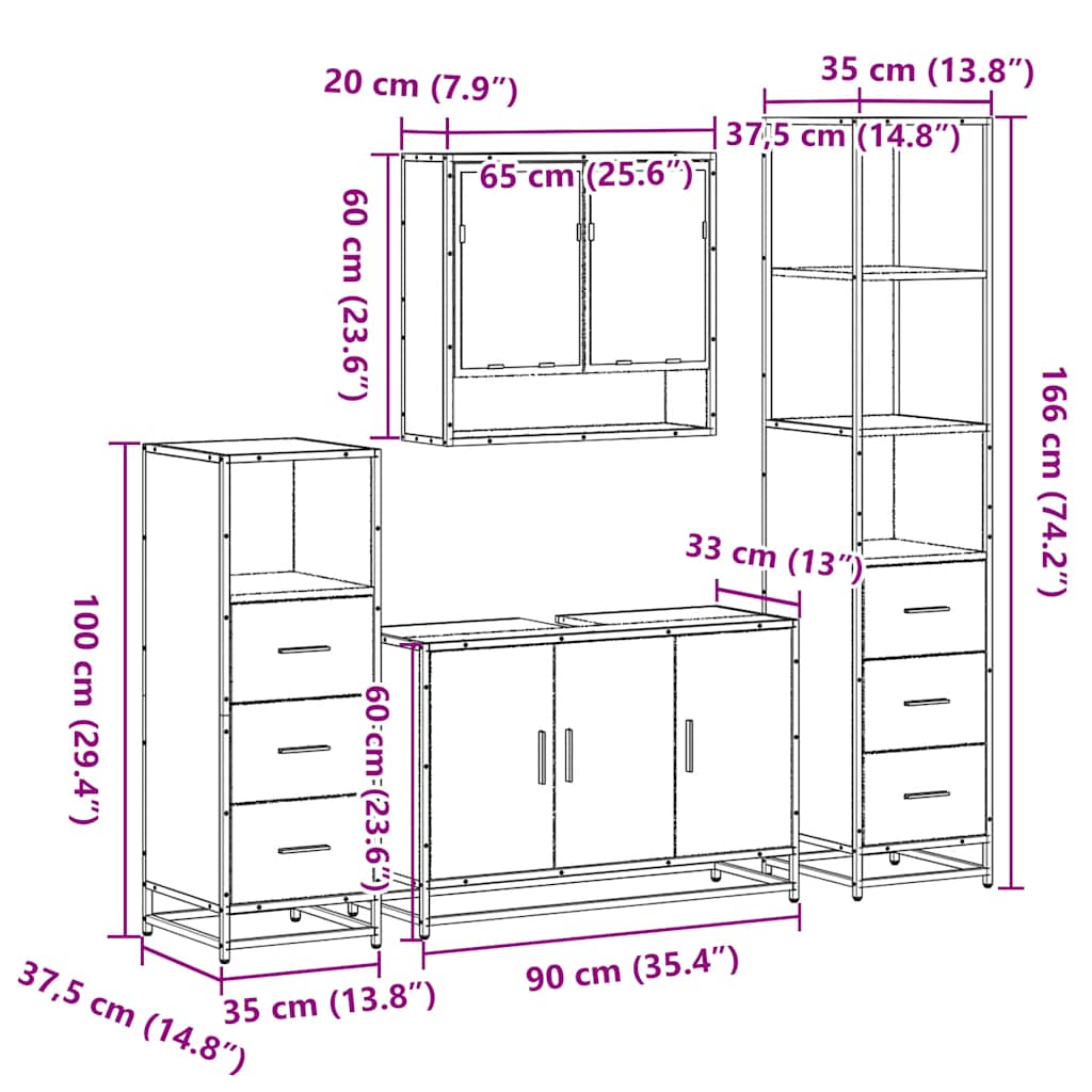 4Â Piece Bathroom Furniture SetÂ Sonoma Oak Engineered Wood