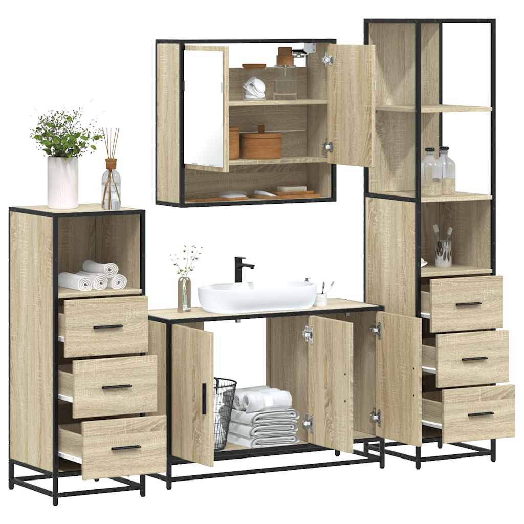 4Â Piece Bathroom Furniture SetÂ Sonoma Oak Engineered Wood