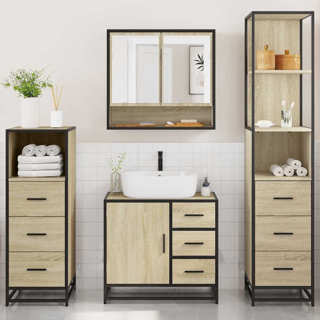 4Â Piece Bathroom Furniture SetÂ Sonoma Oak Engineered Wood