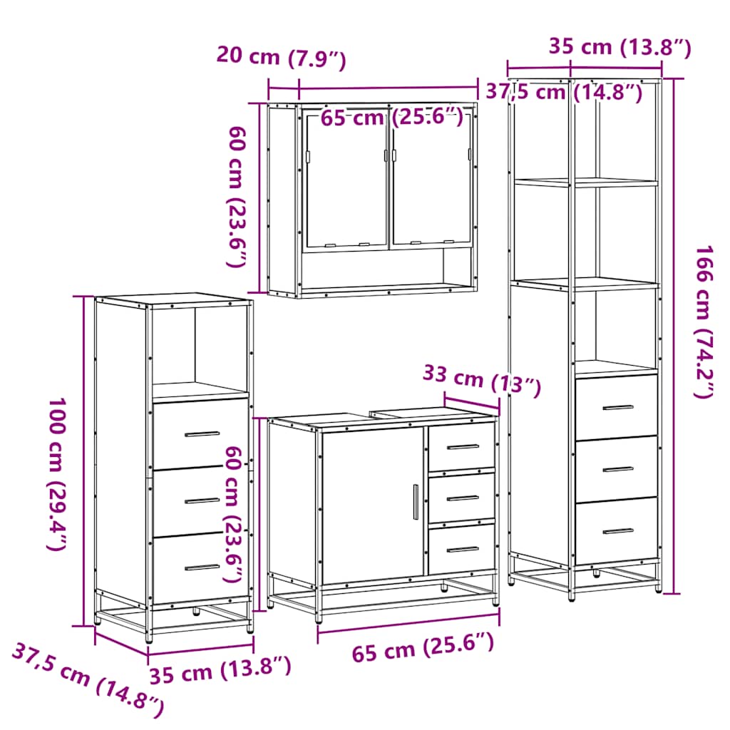 4Â Piece Bathroom Furniture SetÂ Sonoma Oak Engineered Wood