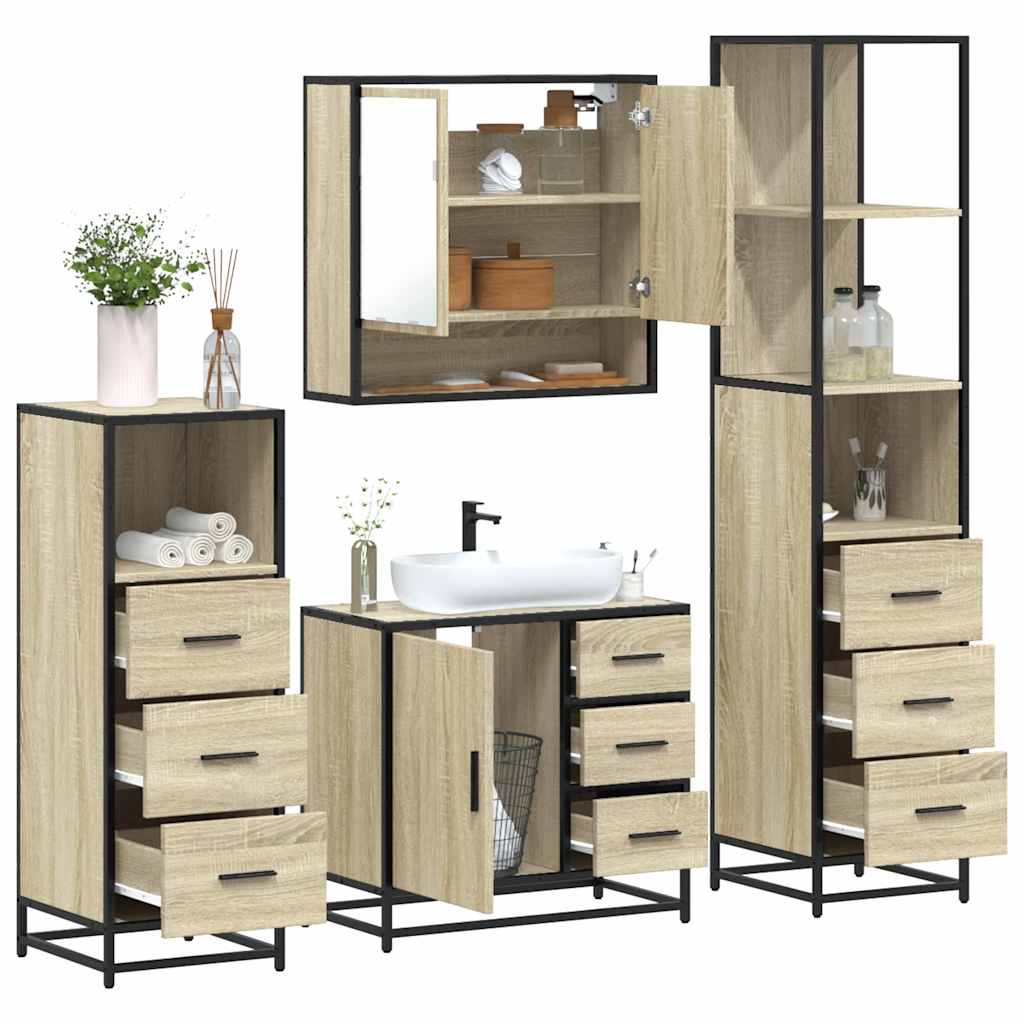 4Â Piece Bathroom Furniture SetÂ Sonoma Oak Engineered Wood