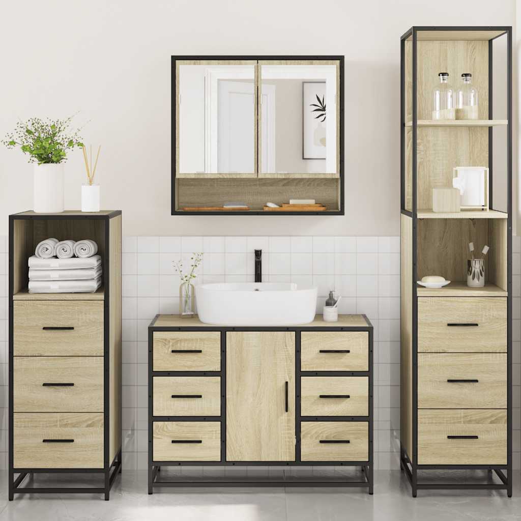 4Â Piece Bathroom Furniture SetÂ Sonoma Oak Engineered Wood