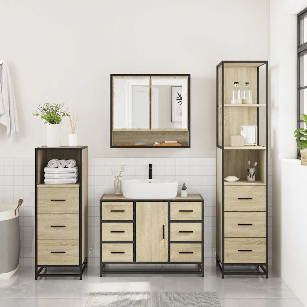 4Â Piece Bathroom Furniture SetÂ Sonoma Oak Engineered Wood