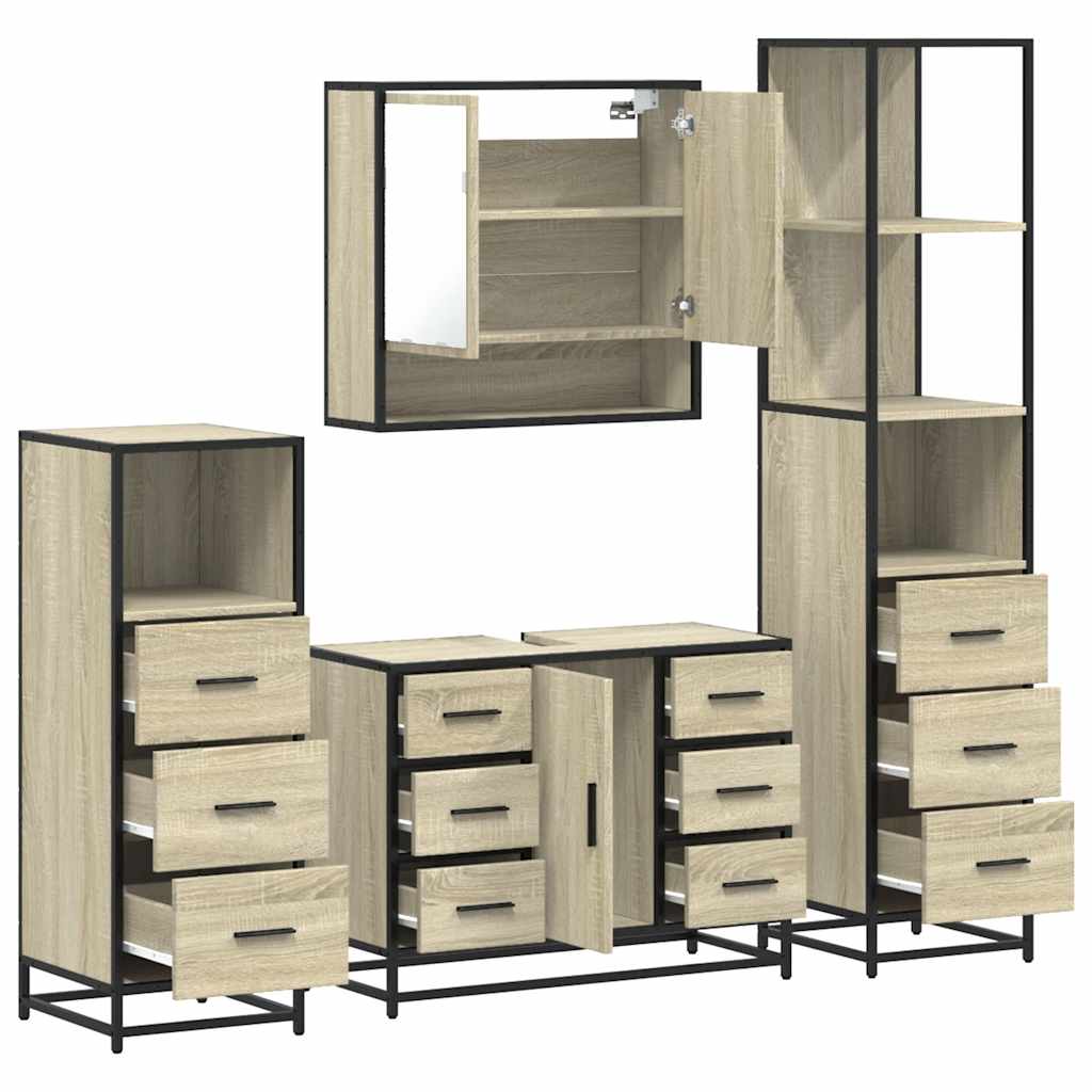 4Â Piece Bathroom Furniture SetÂ Sonoma Oak Engineered Wood