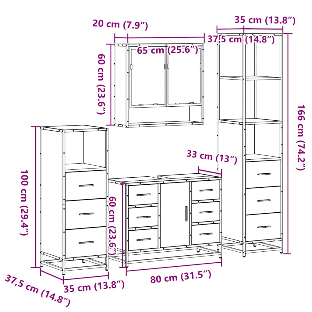 4Â Piece Bathroom Furniture SetÂ Sonoma Oak Engineered Wood