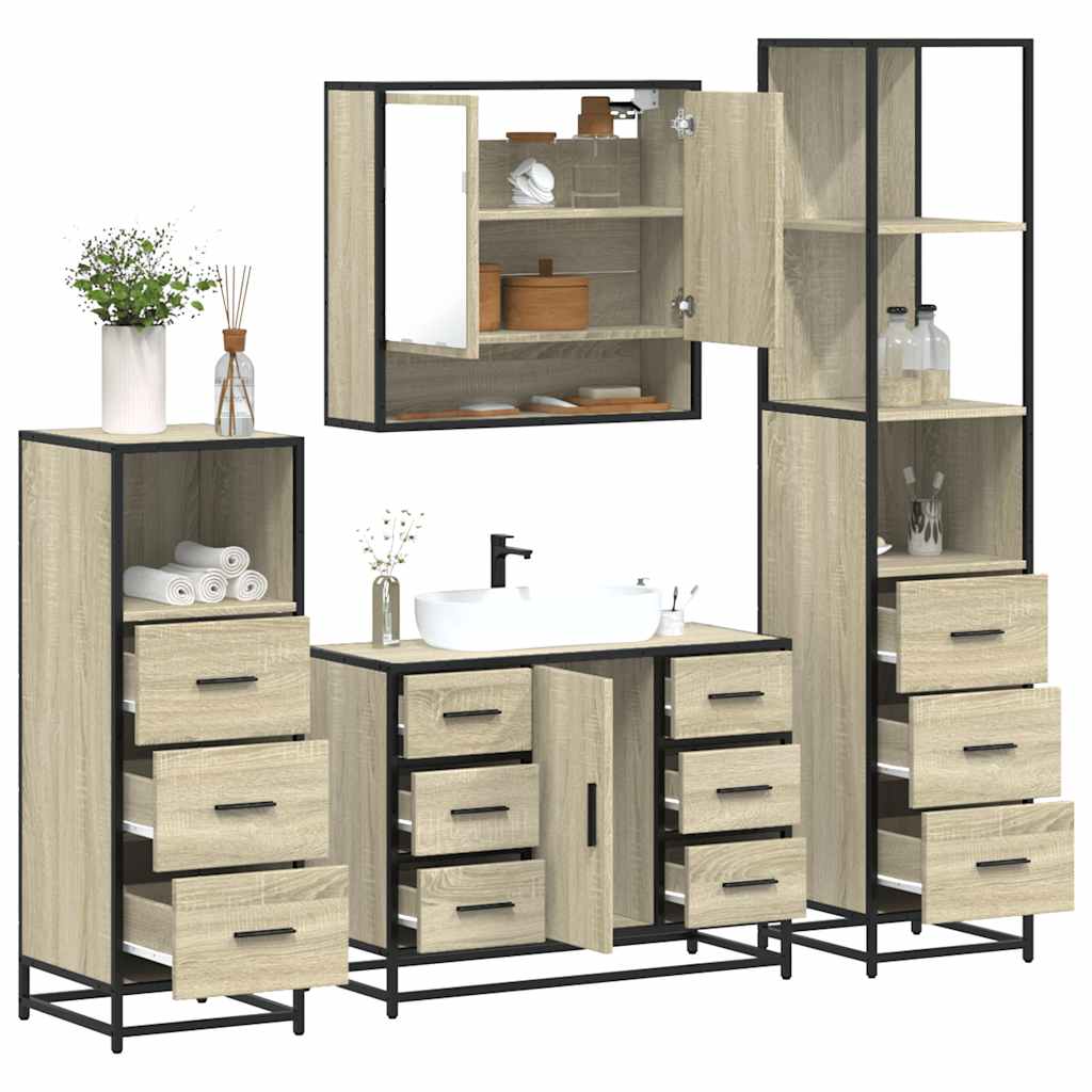 4Â Piece Bathroom Furniture SetÂ Sonoma Oak Engineered Wood