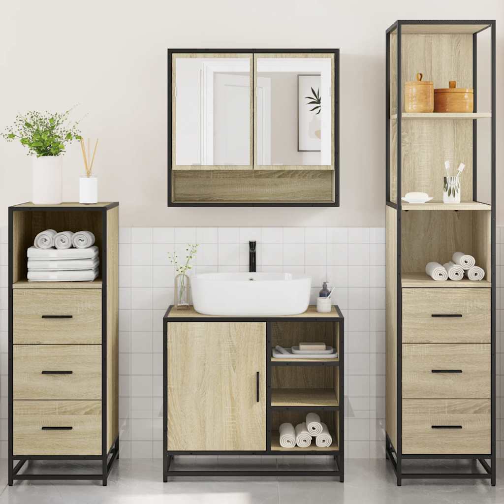 4Â Piece Bathroom Furniture SetÂ Sonoma Oak Engineered Wood