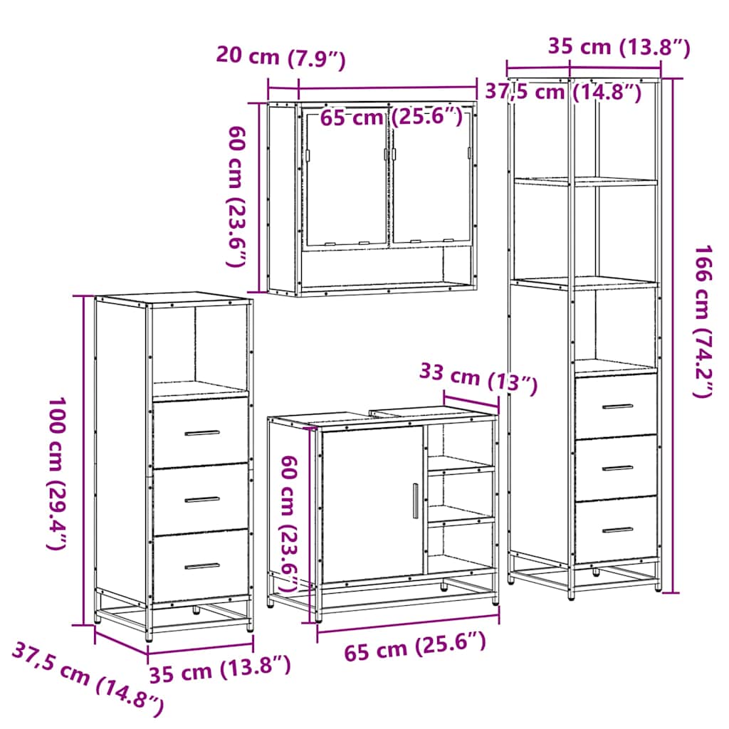 4Â Piece Bathroom Furniture SetÂ Sonoma Oak Engineered Wood