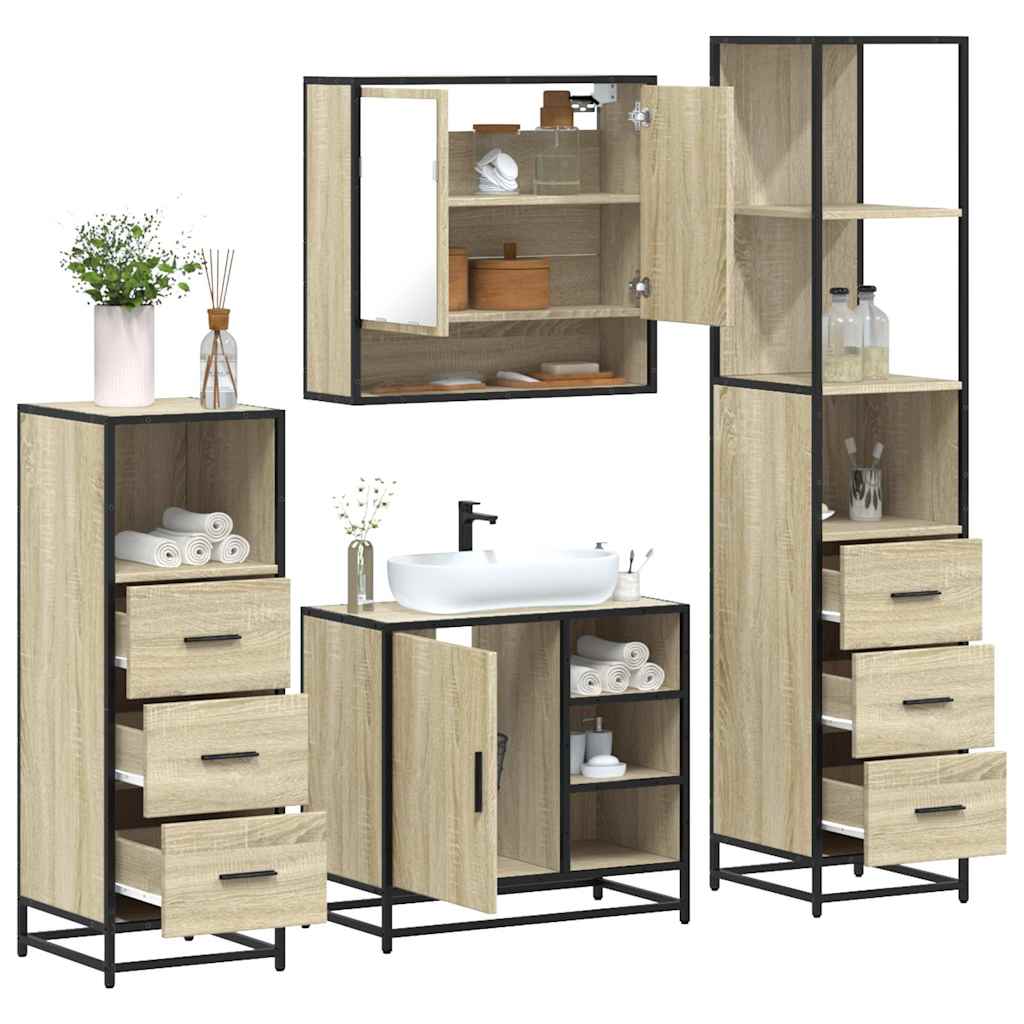 4Â Piece Bathroom Furniture SetÂ Sonoma Oak Engineered Wood