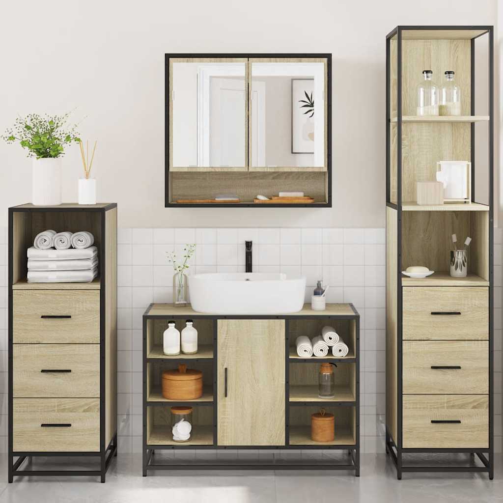 4Â Piece Bathroom Furniture SetÂ Sonoma Oak Engineered Wood