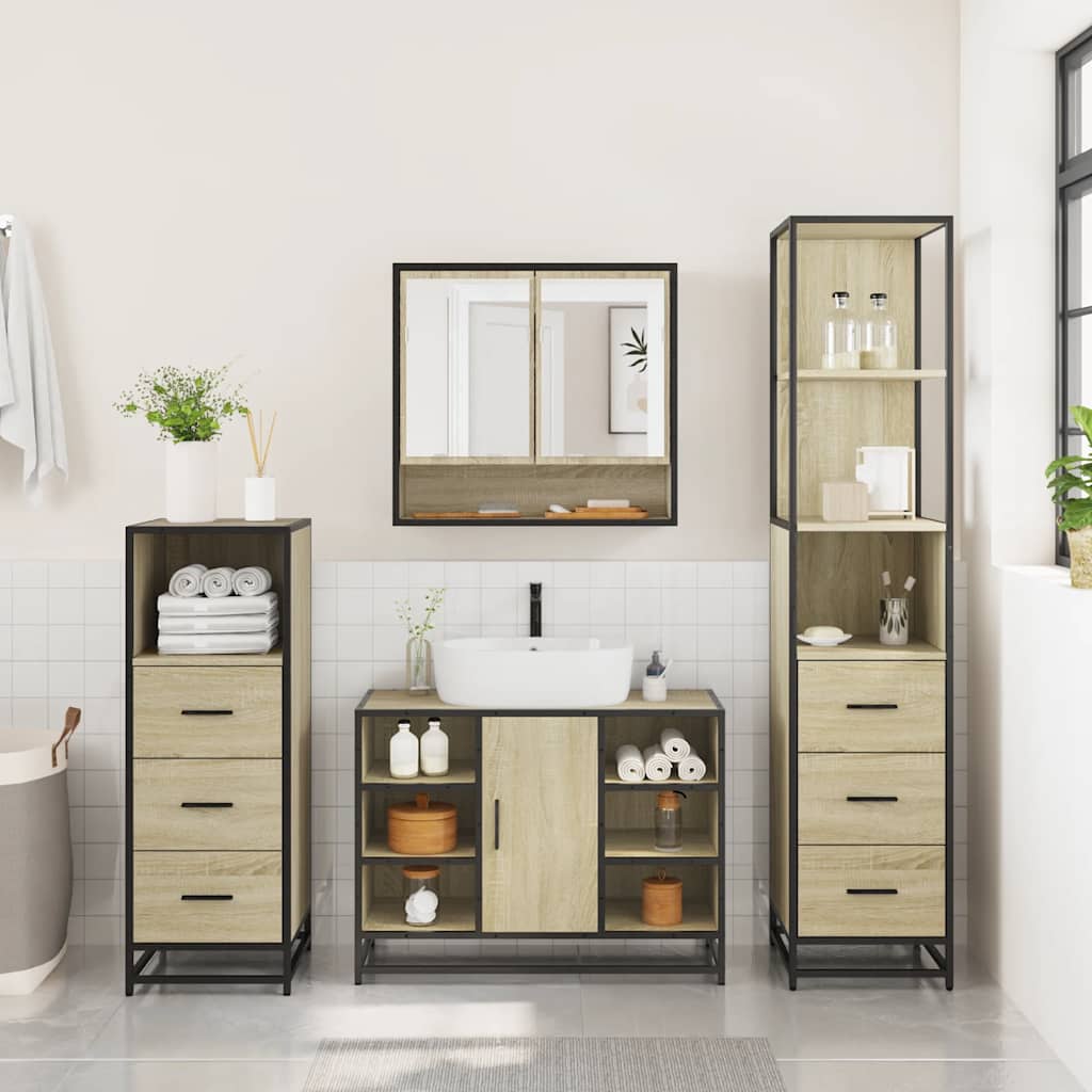 4Â Piece Bathroom Furniture SetÂ Sonoma Oak Engineered Wood
