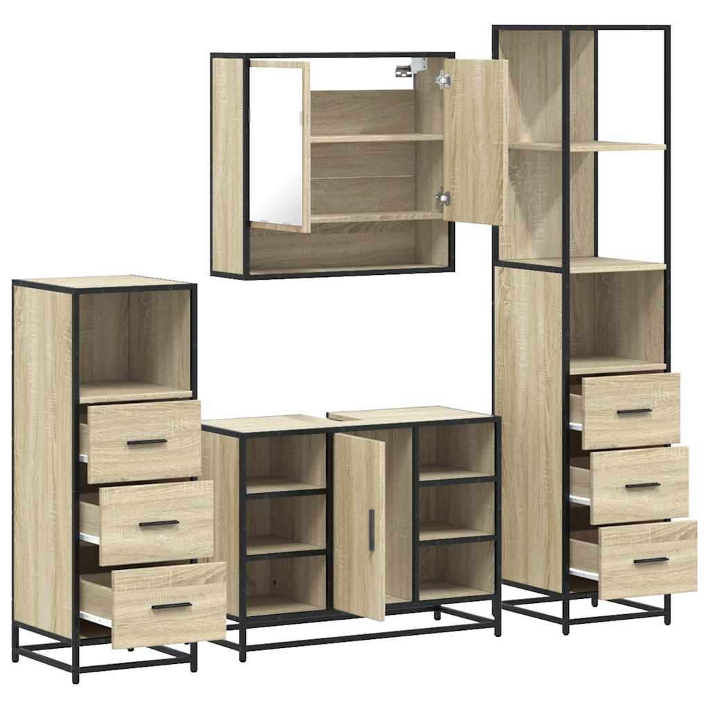 4Â Piece Bathroom Furniture SetÂ Sonoma Oak Engineered Wood