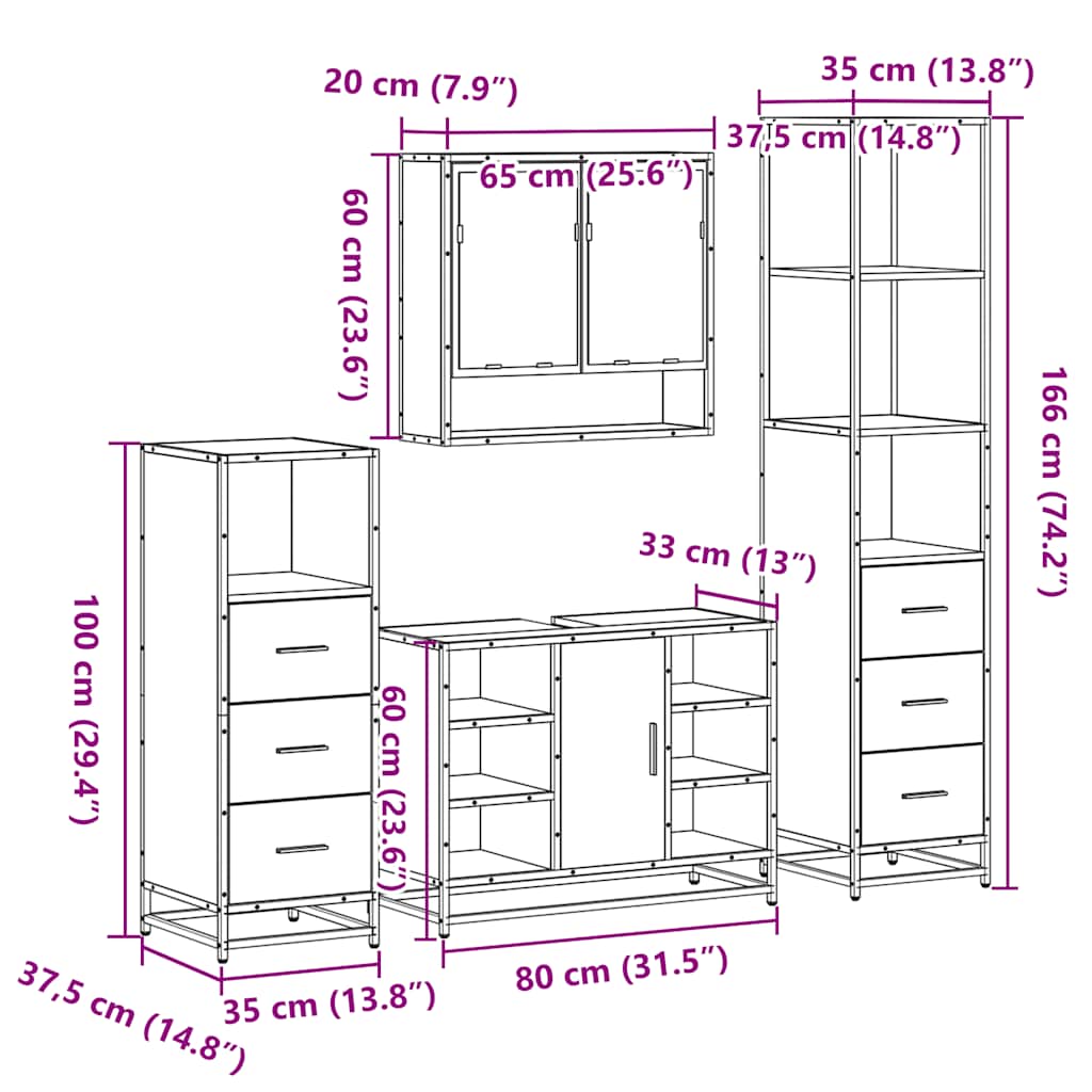 4Â Piece Bathroom Furniture SetÂ Sonoma Oak Engineered Wood