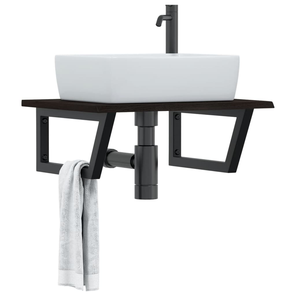 Basin Shelf Wall Mounted Steel and Solid Wood Oak