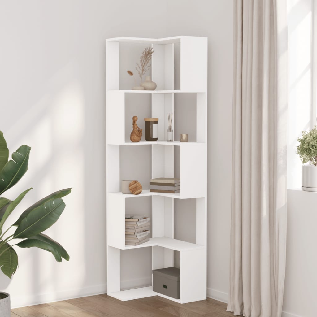 Corner Bookcase 5-Tier White 50x50x179 cm Engineered Wood