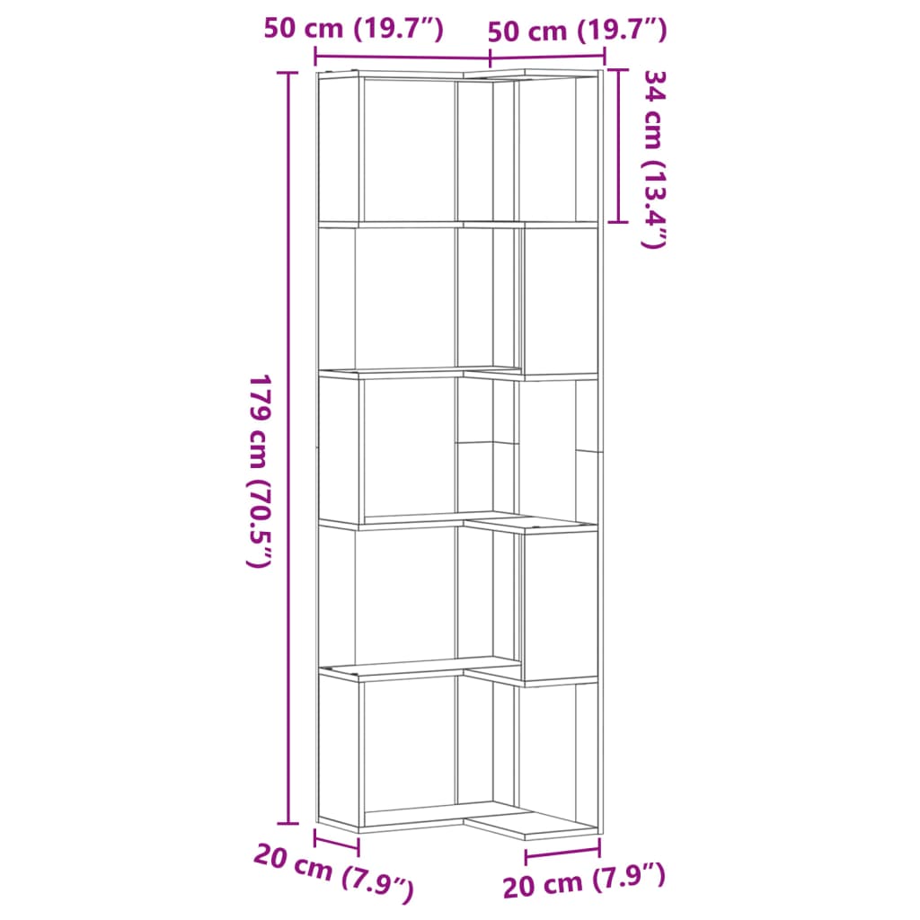 Corner Bookcase 5-Tier White 50x50x179 cm Engineered Wood