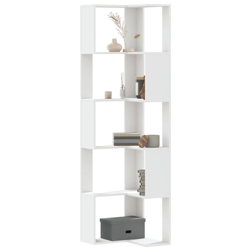 Corner Bookcase 5-Tier White 50x50x179 cm Engineered Wood
