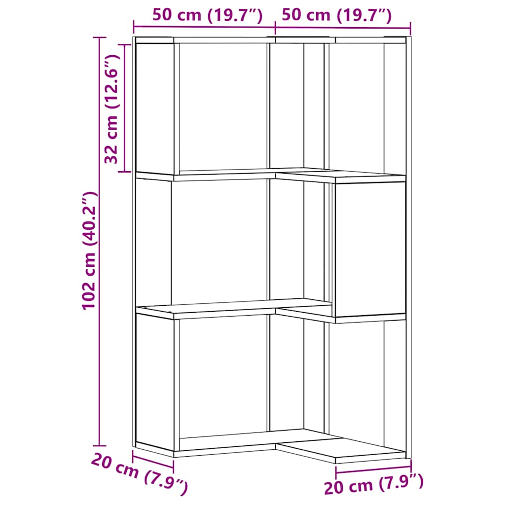 Corner Bookcase 3-Tier Artisian Oak 50x50x102 cm Engineered Wood