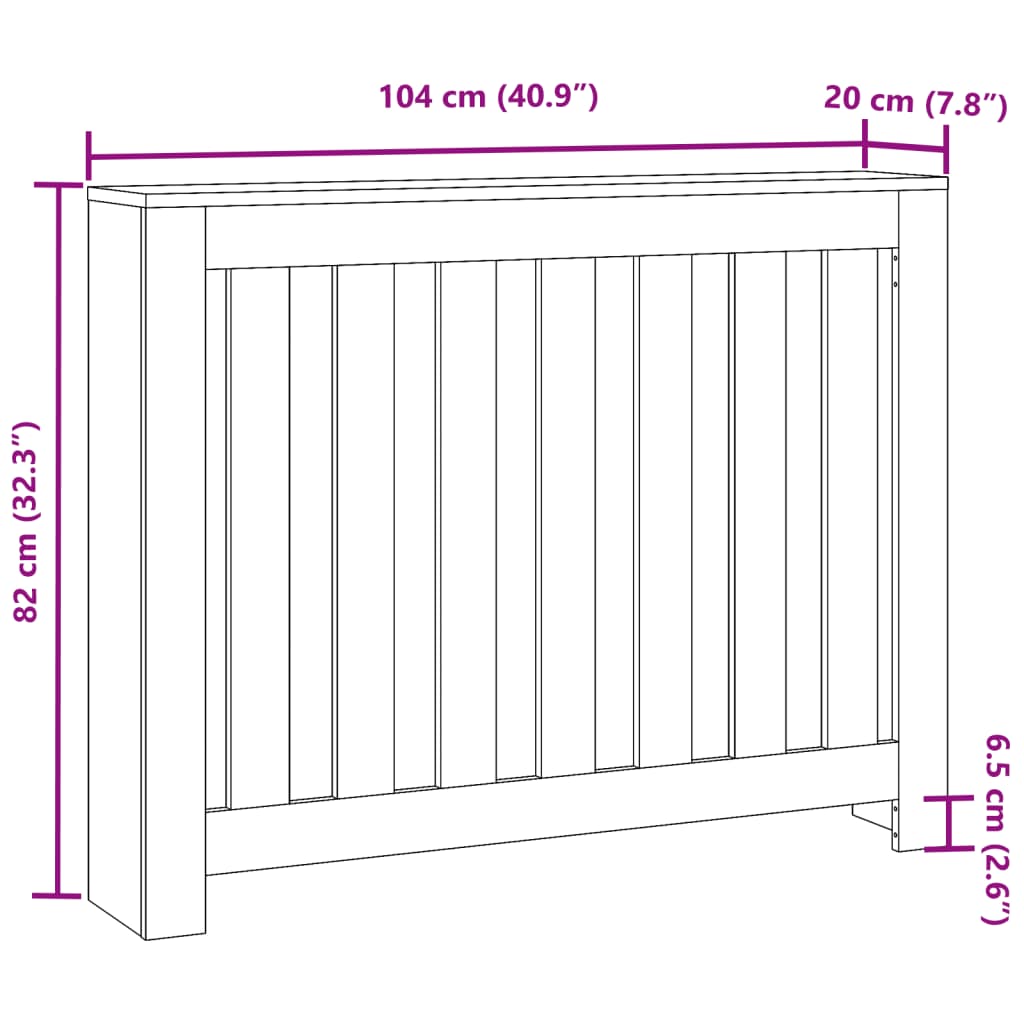 Radiator Cover White 104x20x82 cm Engineered Wood
