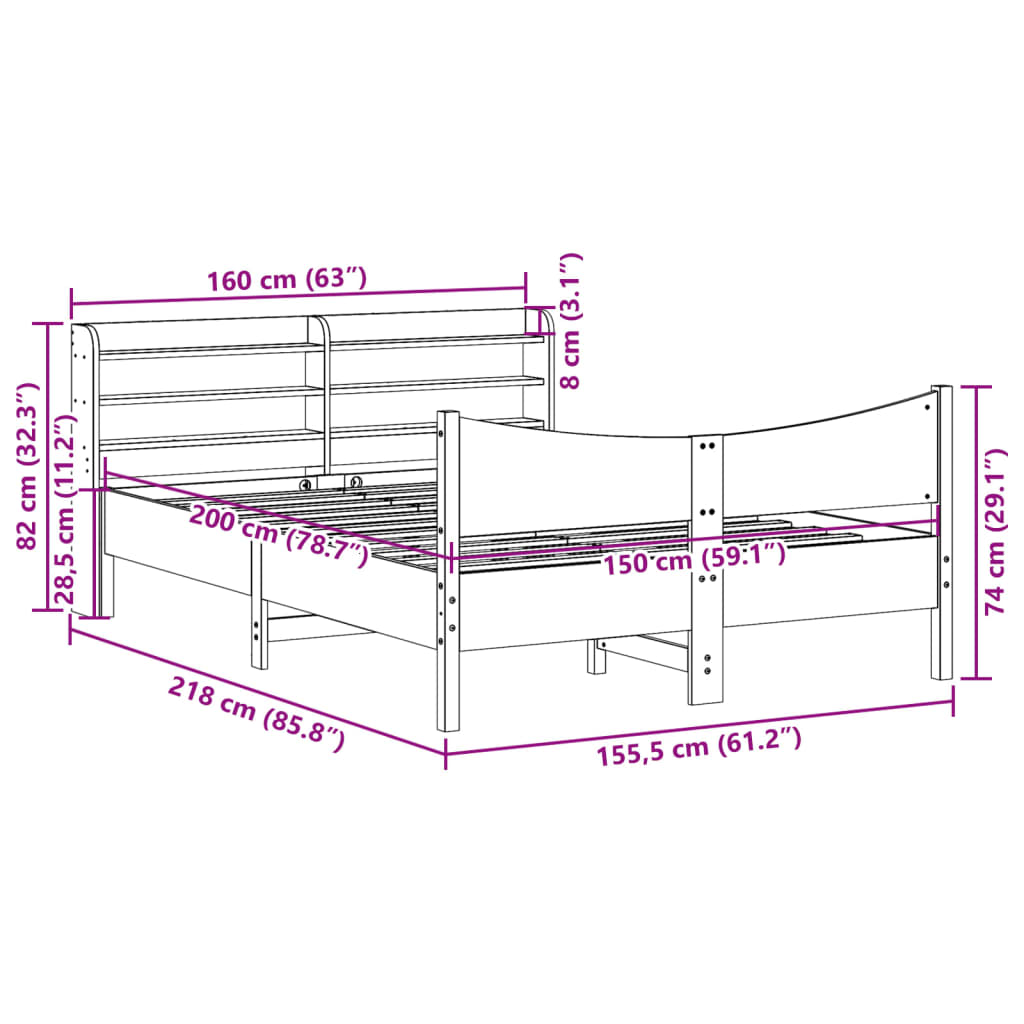Bed Frame with Headboard 150x200 cm Solid Wood Pine