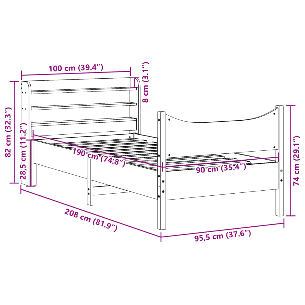 Bed Frame with Headboard 90x190 cm Solid Wood Pine