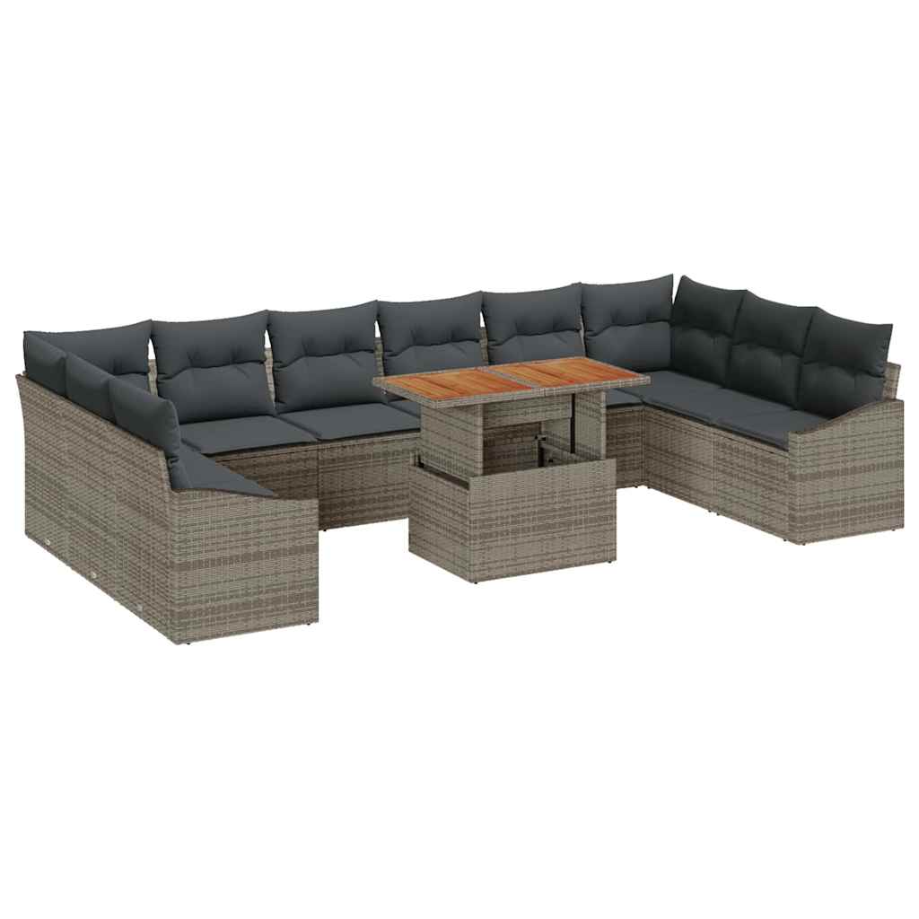 Garden Dining Set with Cushion 11 pcs Grey and Brown