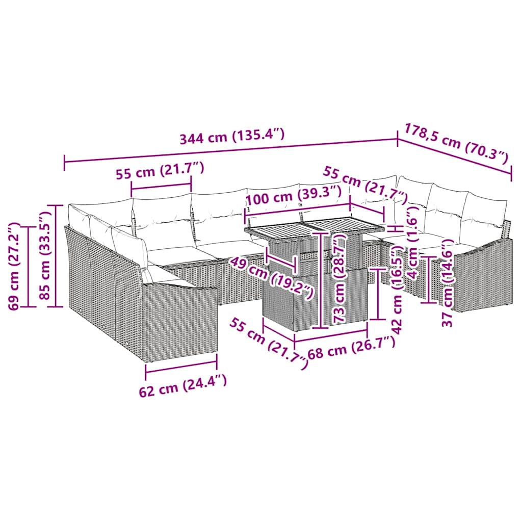 Garden Dining Set Manual 11 pcs Grey and Brown 100 x 55 x 73 cm