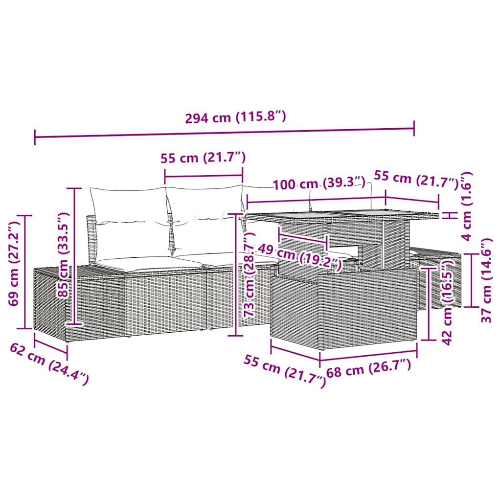 Garden Dining Set with Cushion Manual 5 pcs Black and Brown