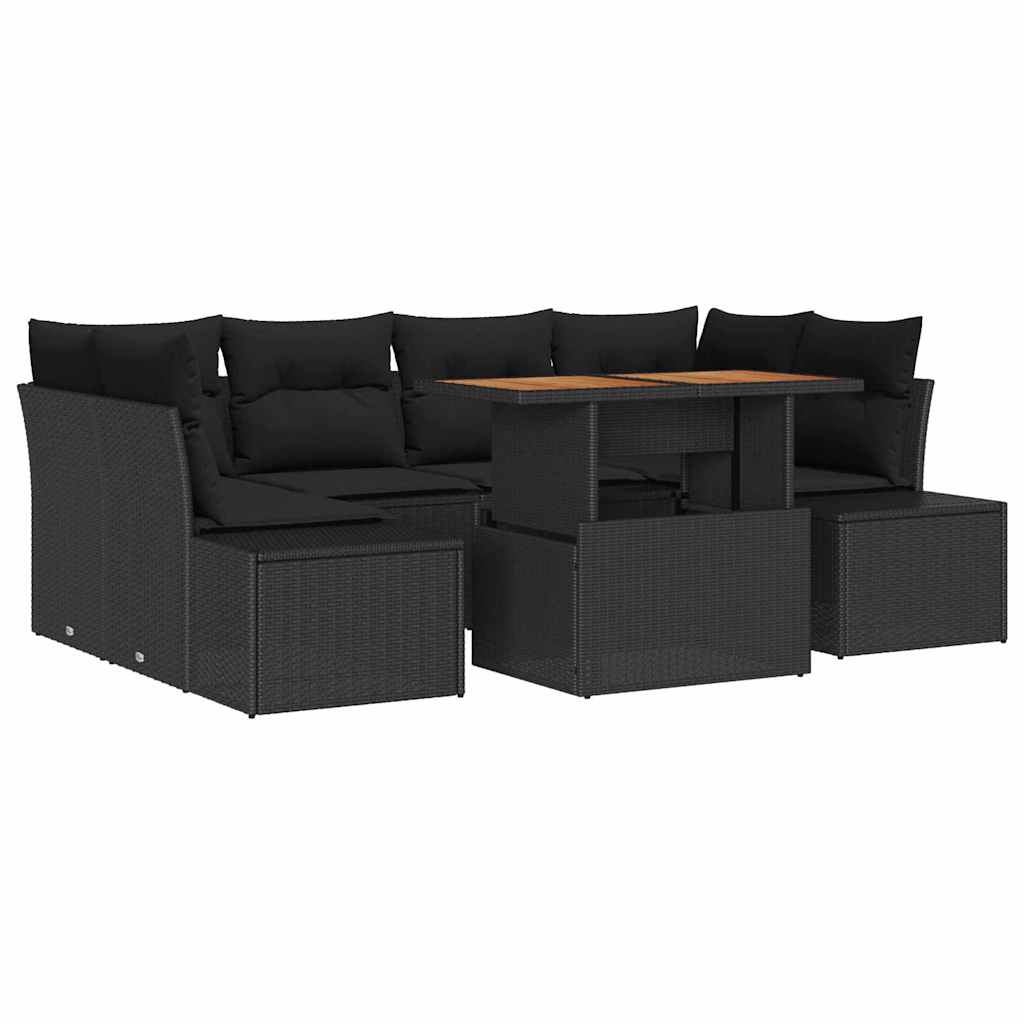 Garden Dining Set with Cushion Manual 7 pcs Black and Brown