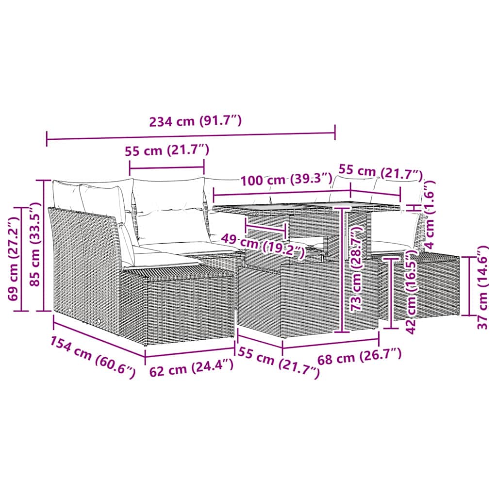 Garden Dining Set with Cushion Manual 7 pcs Black and Brown
