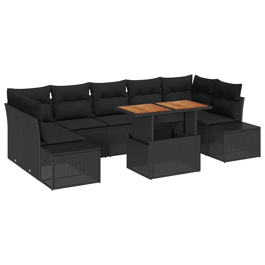 Garden Dining Set with Cushion Manual 8 pcs Black and Brown